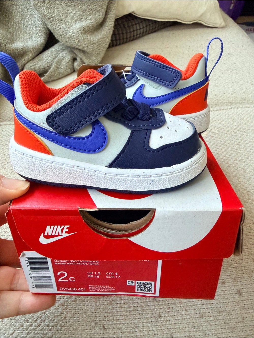 Nike Court Borough Kids Navy/White/Orange/Blue Sneakers - Toddler